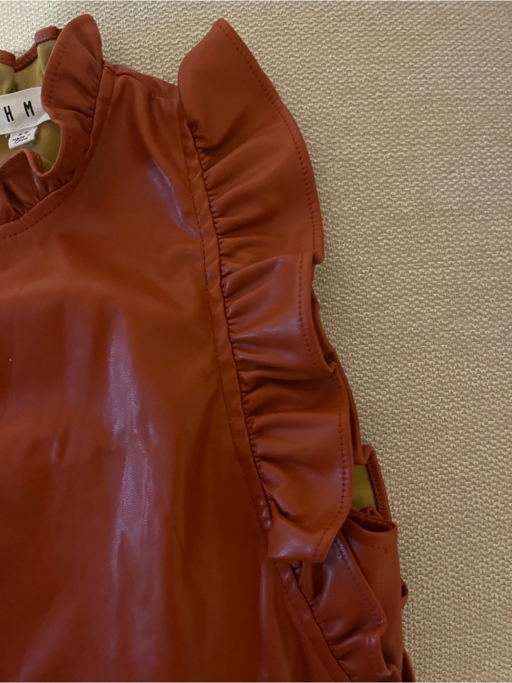 THML Rust Ruffle Neck Tiered Faux Leather Dress Fabulous!!!! - Picture 5 of 7